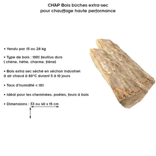 CHAP Bois bûches extra-sec pour chauffage haute performance 33 cm 28 kg – Image 4